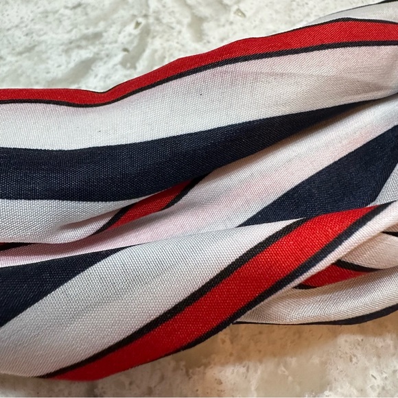 Hair Wrap Tie Bow Wire Headband White Navy Red Stripe Retro - Picture 2 of 4